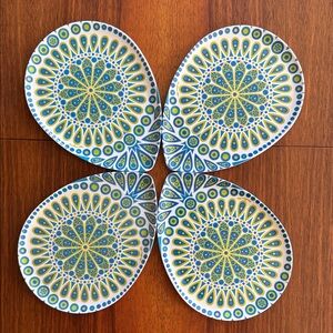 Set of 4 Jonathon Adler Melamine Peacock Plates